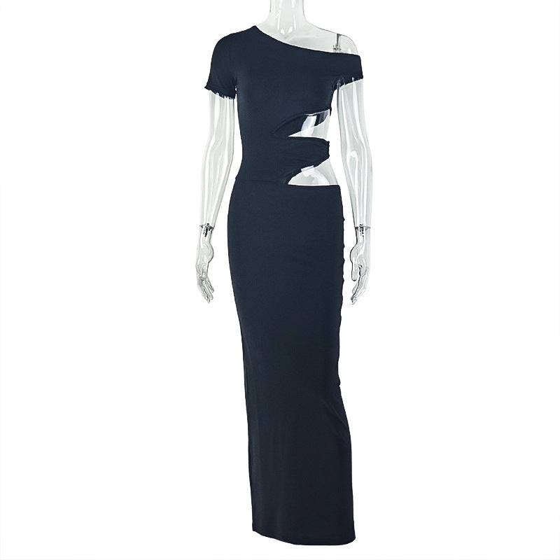Vestido elegante de un solo paso para mujer de color sólido, corte entallado, calado, asimétrico, para fiesta de noche