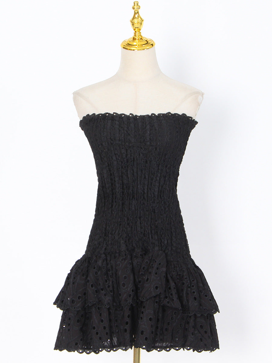 Vestido sexy de color liso para mujer, de otoño, estilo bandeau, con un solo hombro y bordado