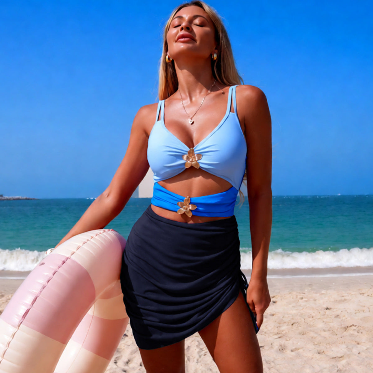 Traje de Baño Enterizo de Mujer Combinación de Colores Malla Sexy Bikini