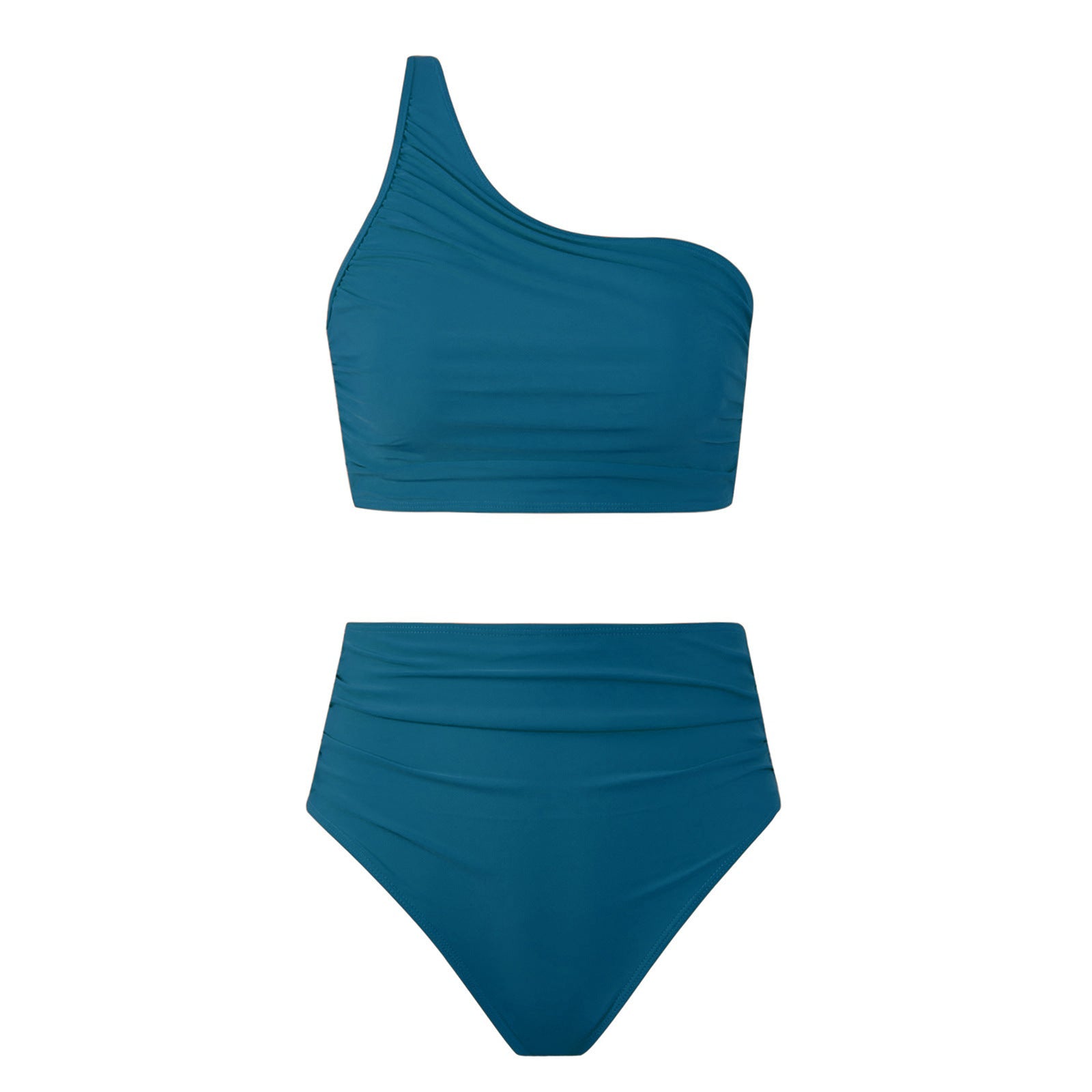Traje de baño bikini de cintura alta de color liso para mujer, traje de baño bikini de dos piezas