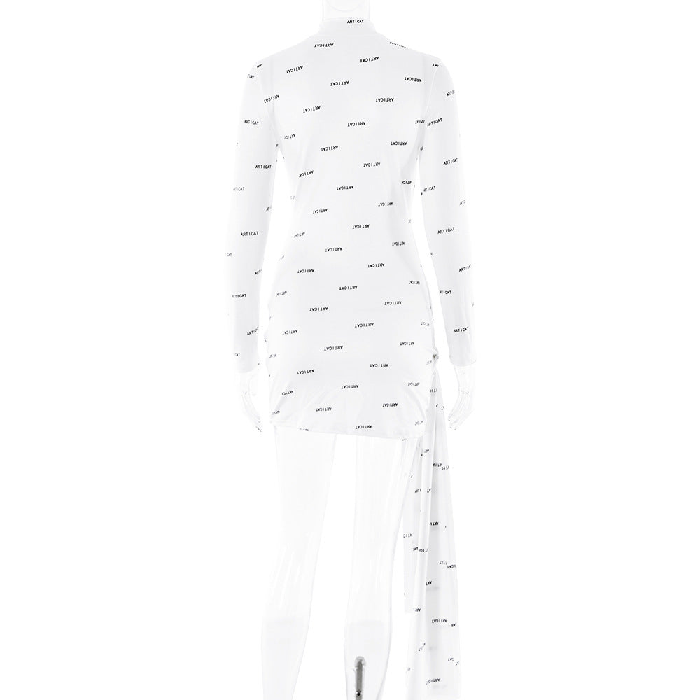 Vestido de primavera sexy de cuello redondo y manga larga ajustado a la cadera corto para mujer