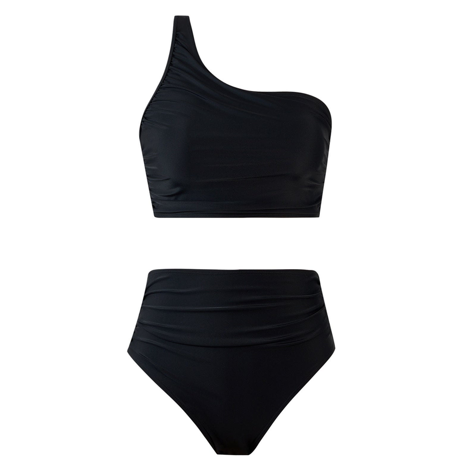 Traje de baño bikini de cintura alta de color liso para mujer, traje de baño bikini de dos piezas