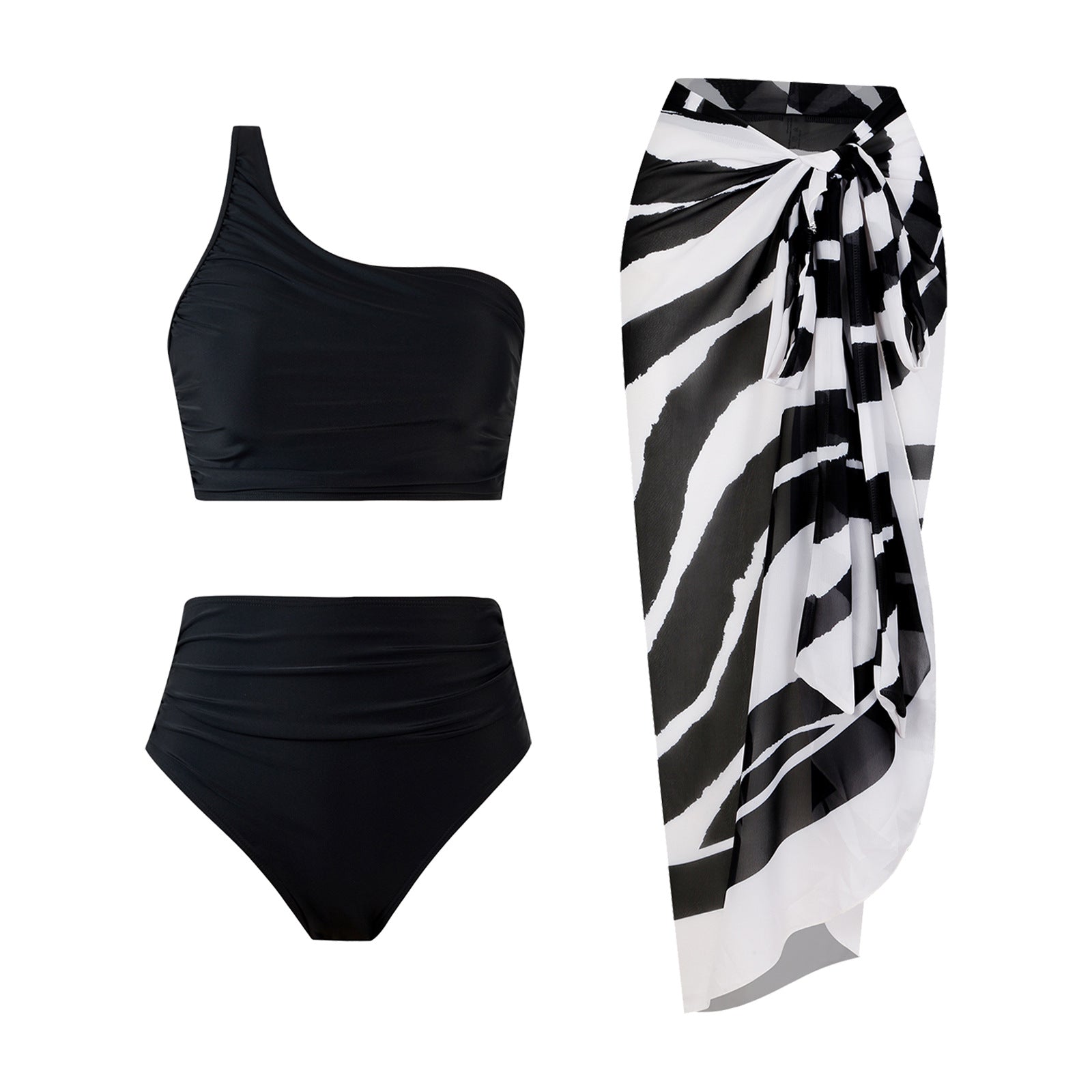 Traje de baño bikini de cintura alta de color liso para mujer, traje de baño bikini de dos piezas