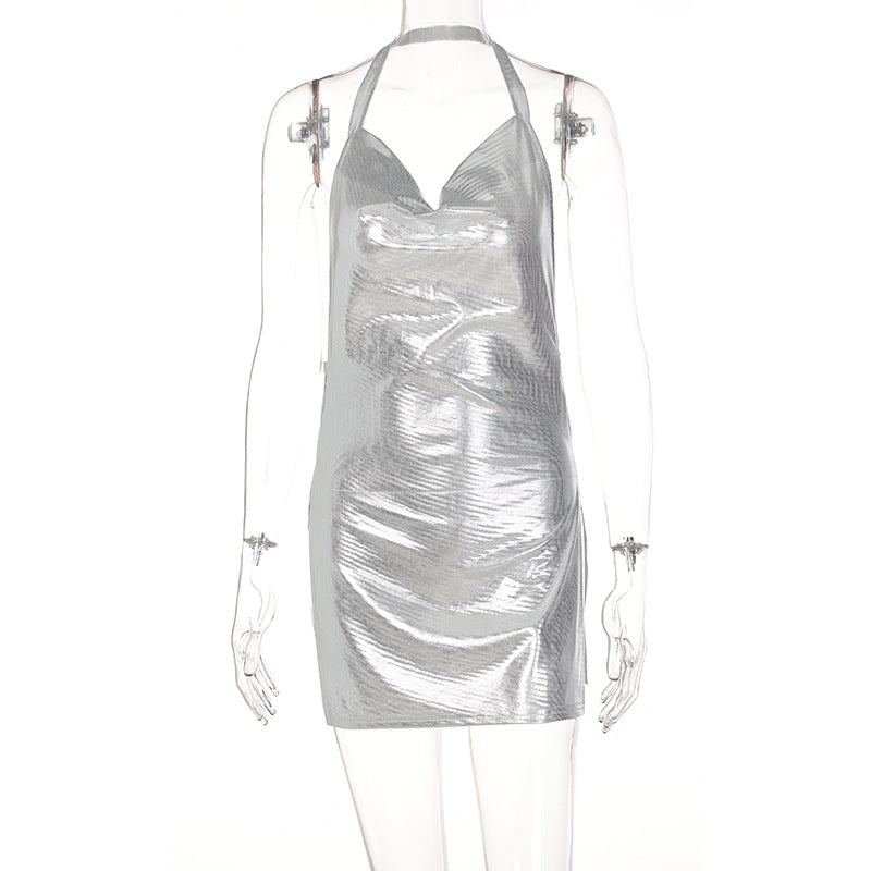 Ropa de mujer primavera verano sexy sin espalda color sólido ajustado vestido con abertura