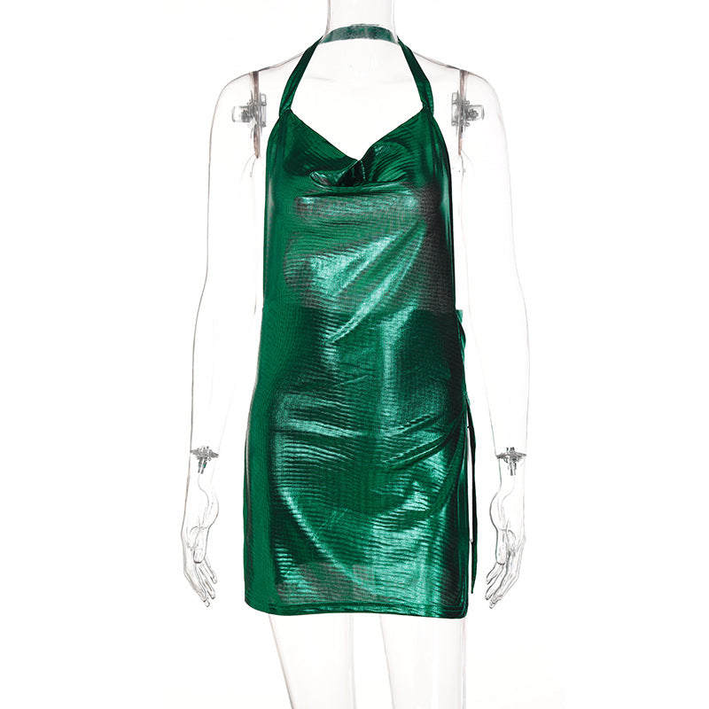 Ropa de mujer primavera verano sexy sin espalda color sólido ajustado vestido con abertura