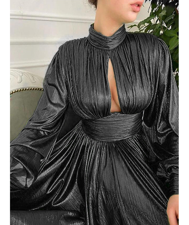 Vestido largo verde aguacate sexy de verano con cuello halter, cintura ajustada y vuelo amplio para mujer