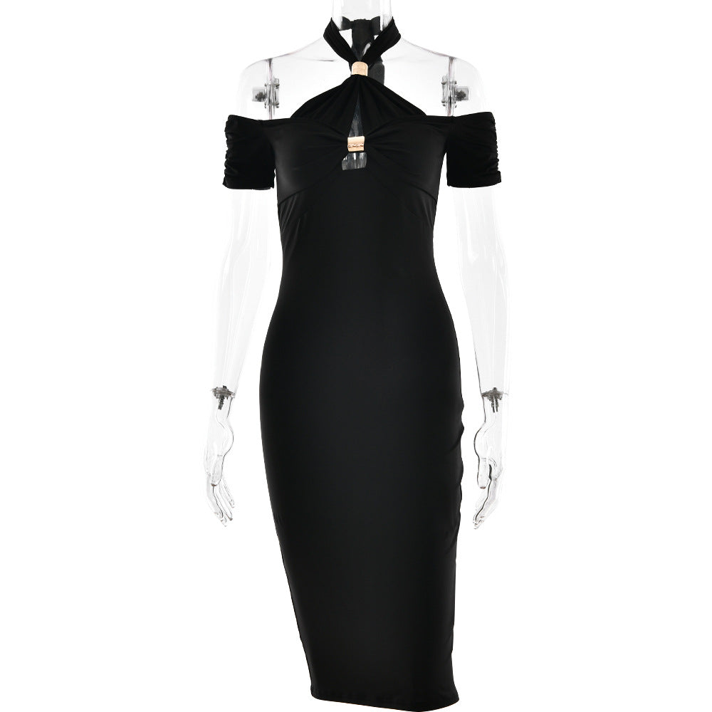 Vestido Elegante de Verano con Cuello Halter Ajustado, Sexy sin Espalda, sin Mangas, Tipo Vaina para Mujer