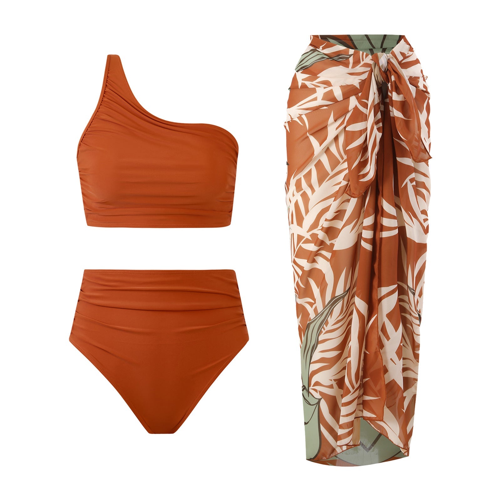 Traje de baño bikini de cintura alta de color liso para mujer, traje de baño bikini de dos piezas