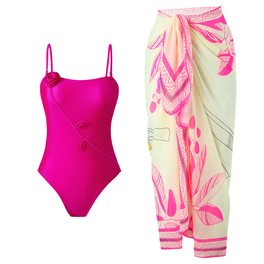 Traje de baño de una pieza floral 3D tridimensional para mujer, sexy, tipo vestido