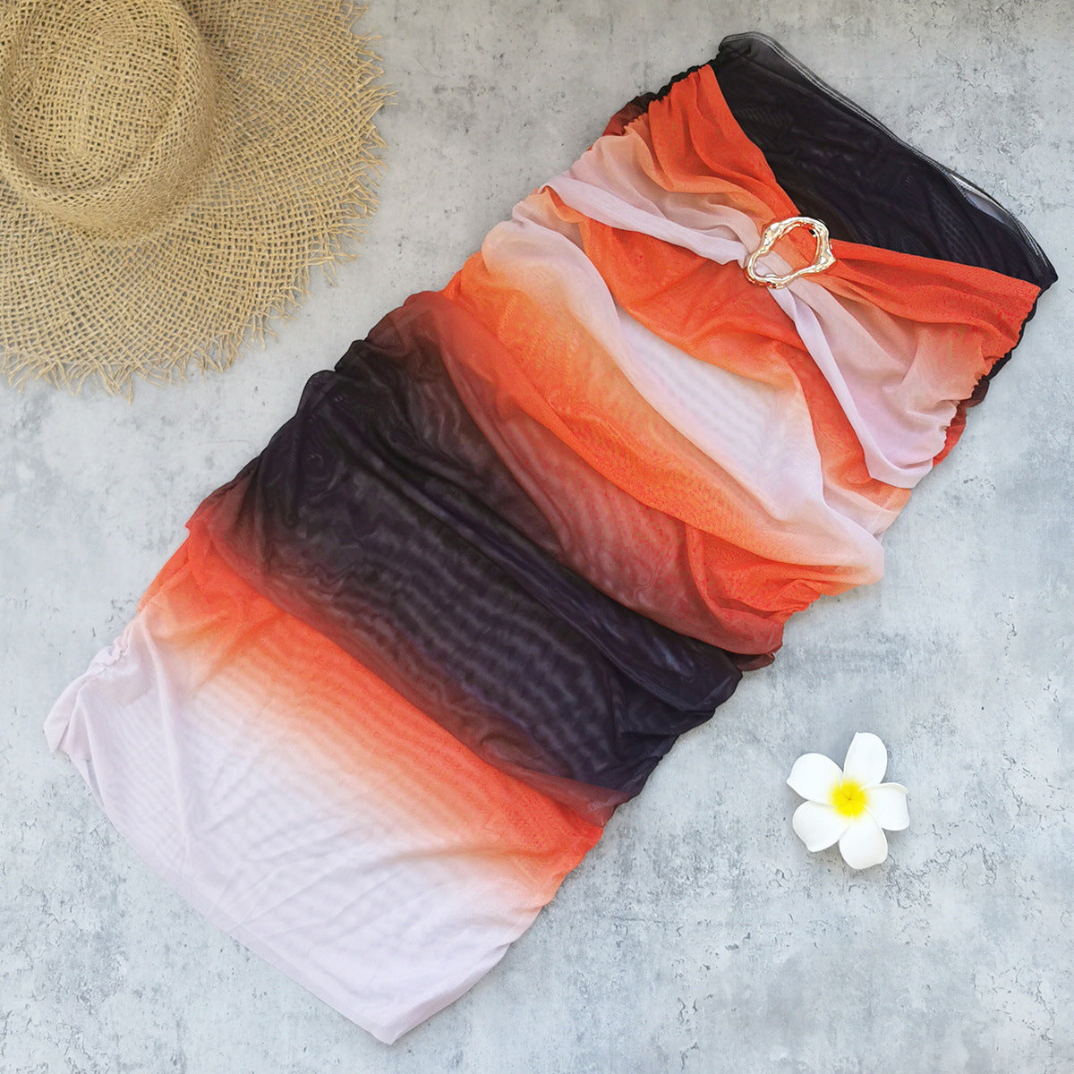 Conjunto de bikini sexy sin espalda con tirantes degradados, falda tipo tubo, traje de baño dividido para mujer