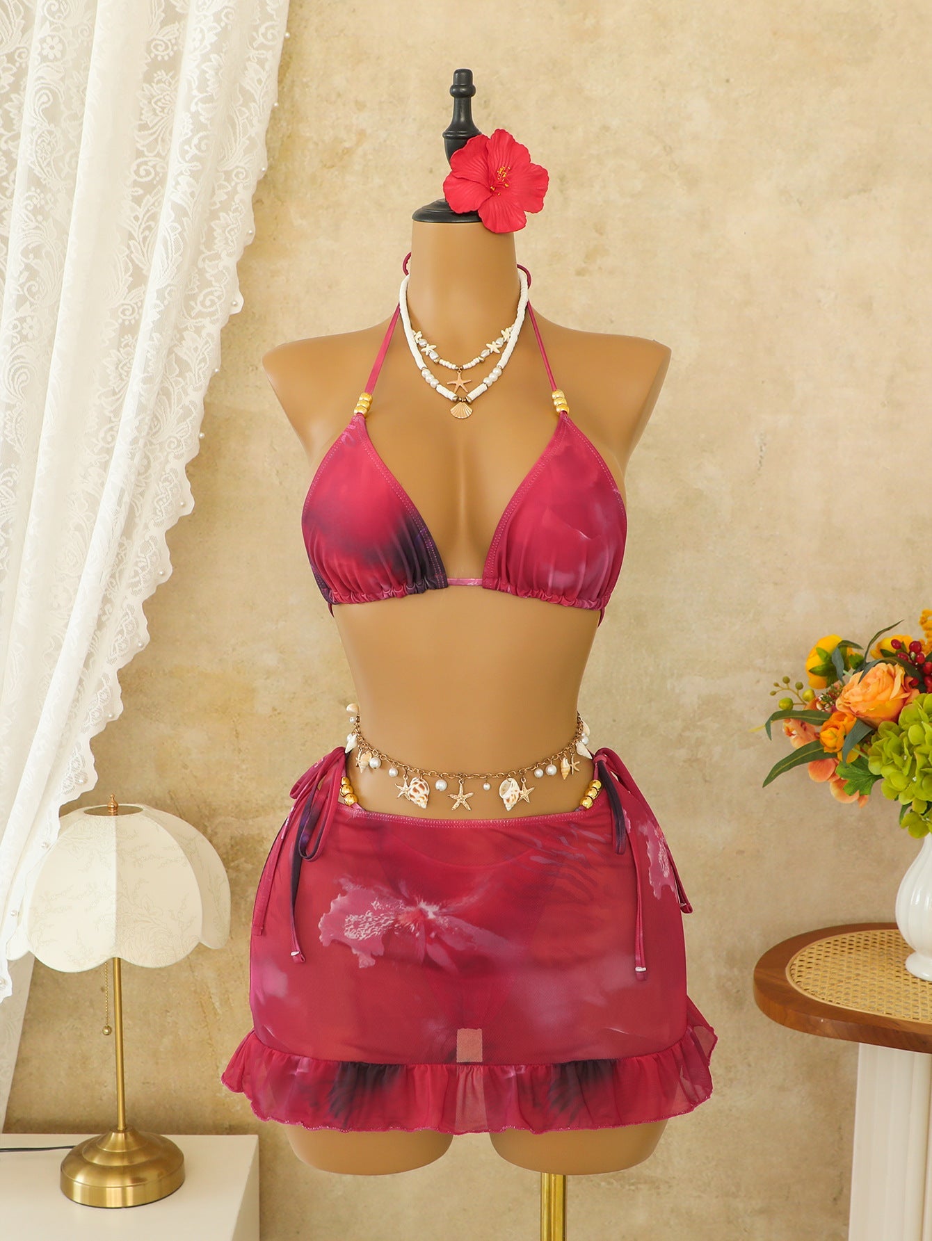 Traje de baño sexy para mujer, bikini dividido, bikini bohemio, conjunto de tres piezas, traje de baño