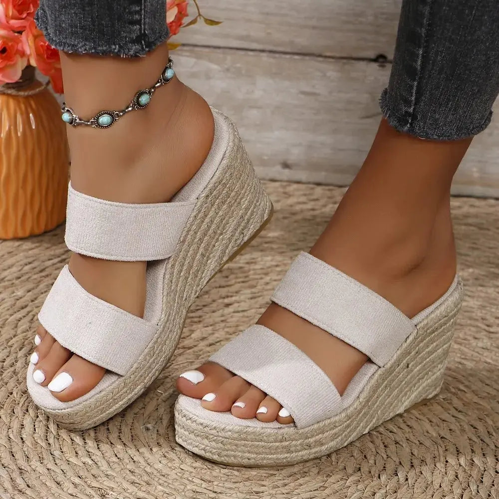 Sandalias de cuña de plataforma con puntera abierta para mujer | Estilo bohemio