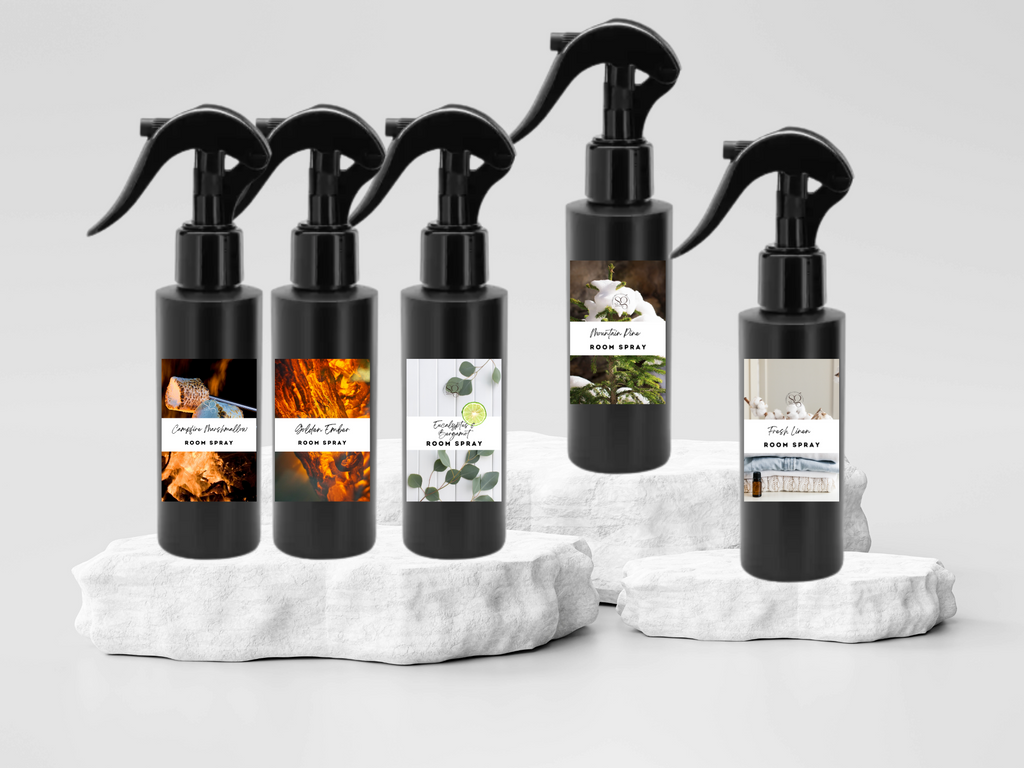 Colección de Sprays Ambientales Masculinos – Sprays Ambientales y Para Ropa Artesanales con Aromas Atrevidos y Sofisticados Como Speakeasy, Obsidiana y Eucalipto Bergamota