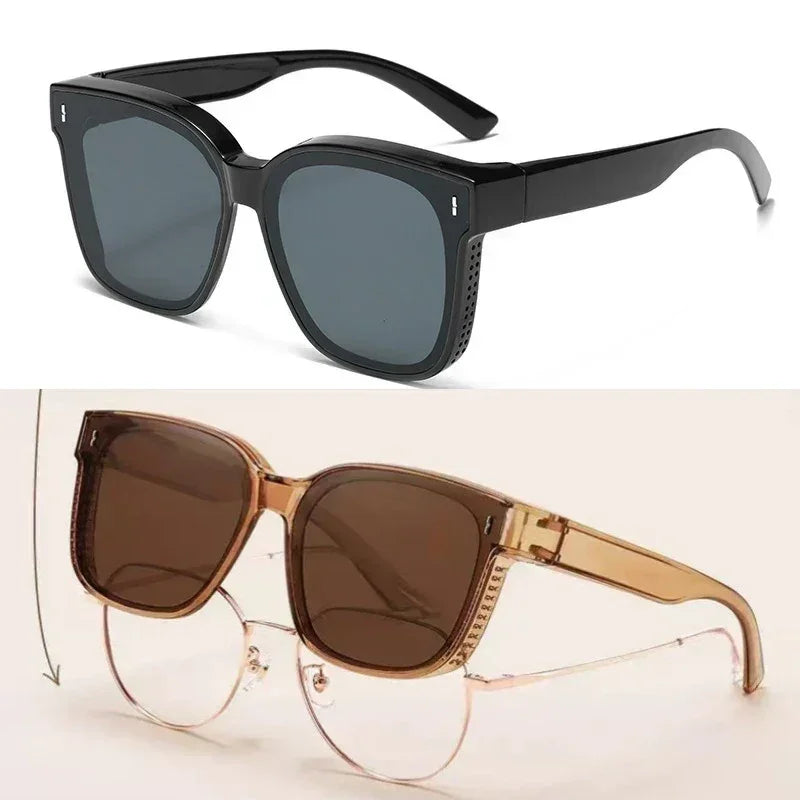 Fashion Square Polarized Sunglasses Cover Over Myopia Prescription Glasses Portable Men Women Vintage Fishing Driving Eyewear ﻿