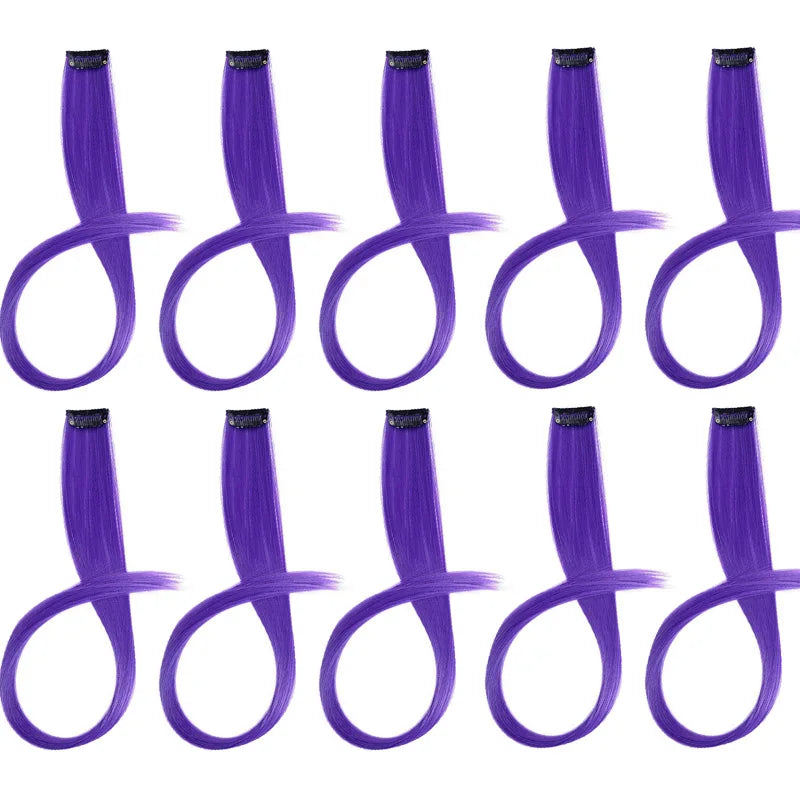 10 extensiones de pelo sintético liso largo de 22 pulgadas, con clip, mechas de colores para fiestas, postizos para mujeres, niñas y niñas