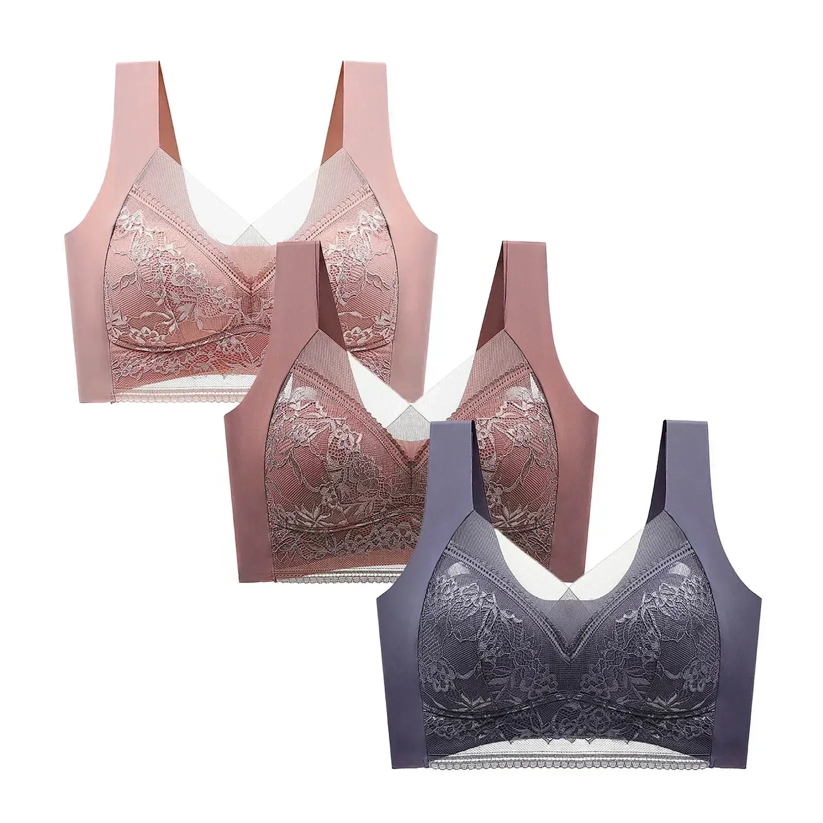 FallSweet sujetador de encaje sin costuras de 3 piezas para mujer, sujetador push up de seda helada sin aros, bralette, brassiere, lencería femenina, ropa interior