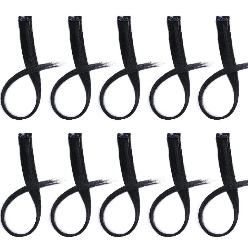 10 extensiones de pelo sintético liso largo de 22 pulgadas, con clip, mechas de colores para fiestas, postizos para mujeres, niñas y niñas