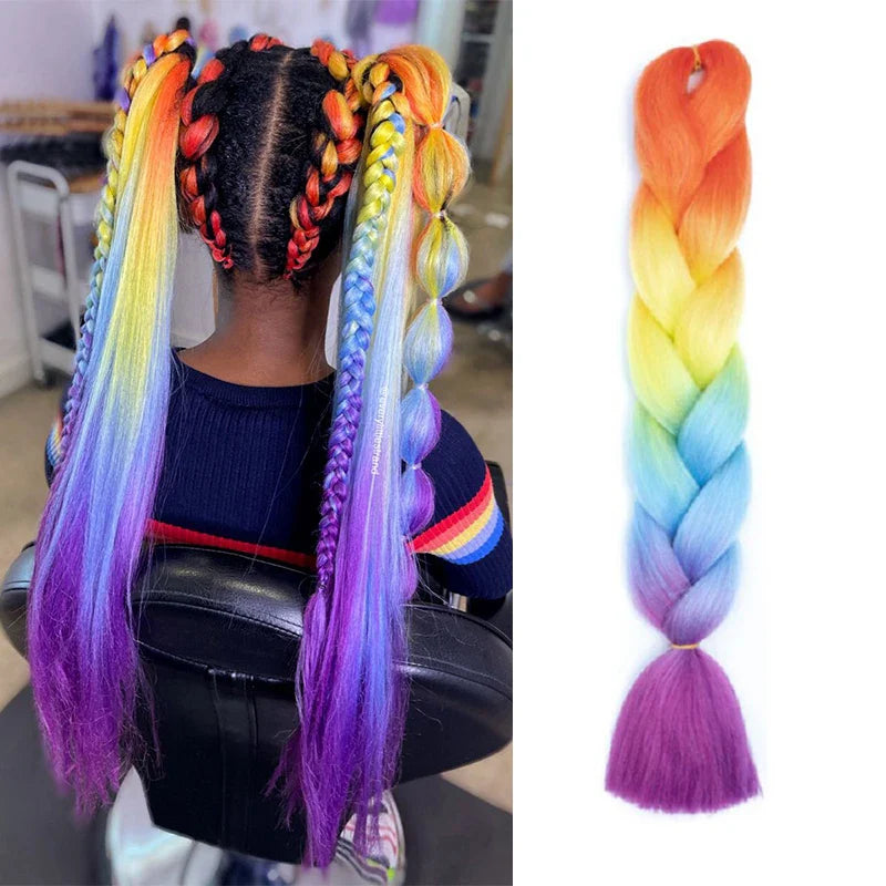 Extensiones de cabello trenzado jumbo de 24 pulgadas | Cabello sintético lacio, largo, Yaki, preestirado