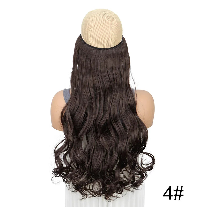 Extensiones de Cabello Rizado de 20 Pulgadas con Hilo Invisible | Una Pieza Sintética sin Clips