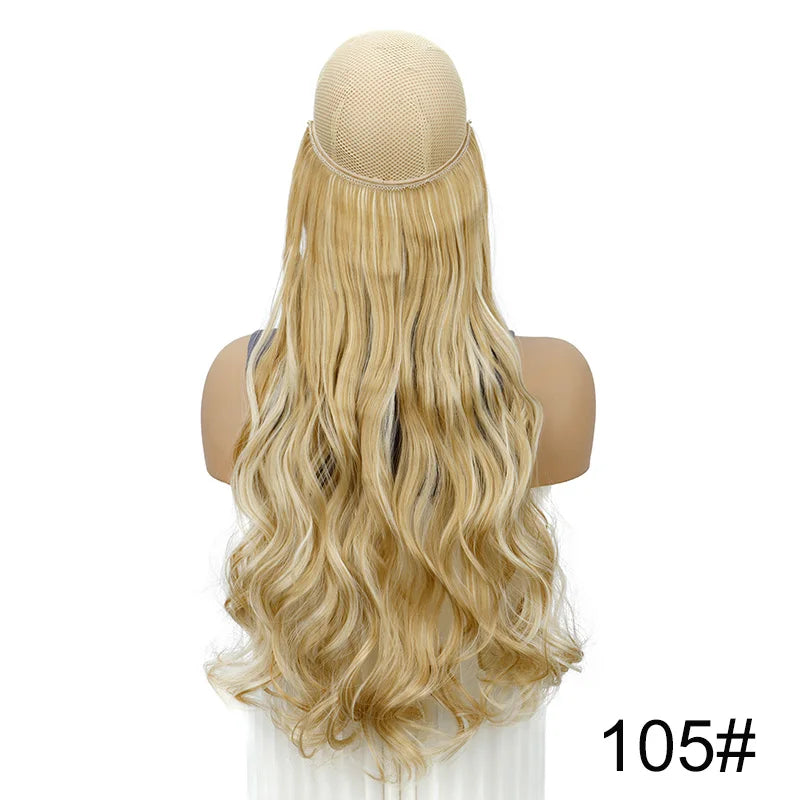 Extensiones de Cabello Rizado de 20 Pulgadas con Hilo Invisible | Una Pieza Sintética sin Clips