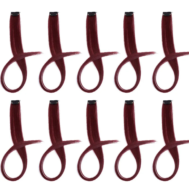 10 extensiones de pelo sintético liso largo de 22 pulgadas, con clip, mechas de colores para fiestas, postizos para mujeres, niñas y niñas