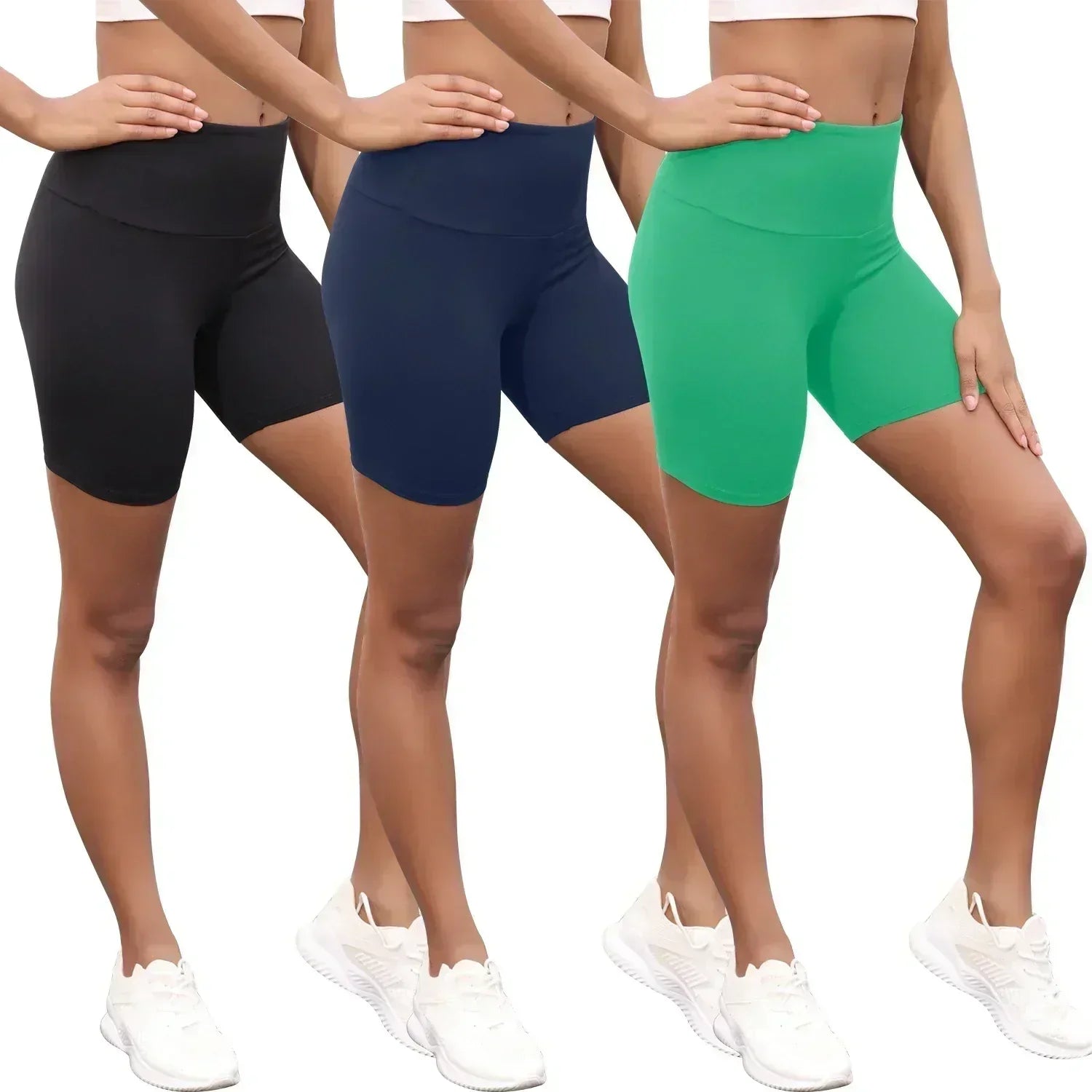 Paquete de 3 shorts de ciclista de cintura alta para mujer, ultrasuaves, control de abdomen, no transparentes, para ejercicio, yoga, correr, push up, gimnasio y fitness.