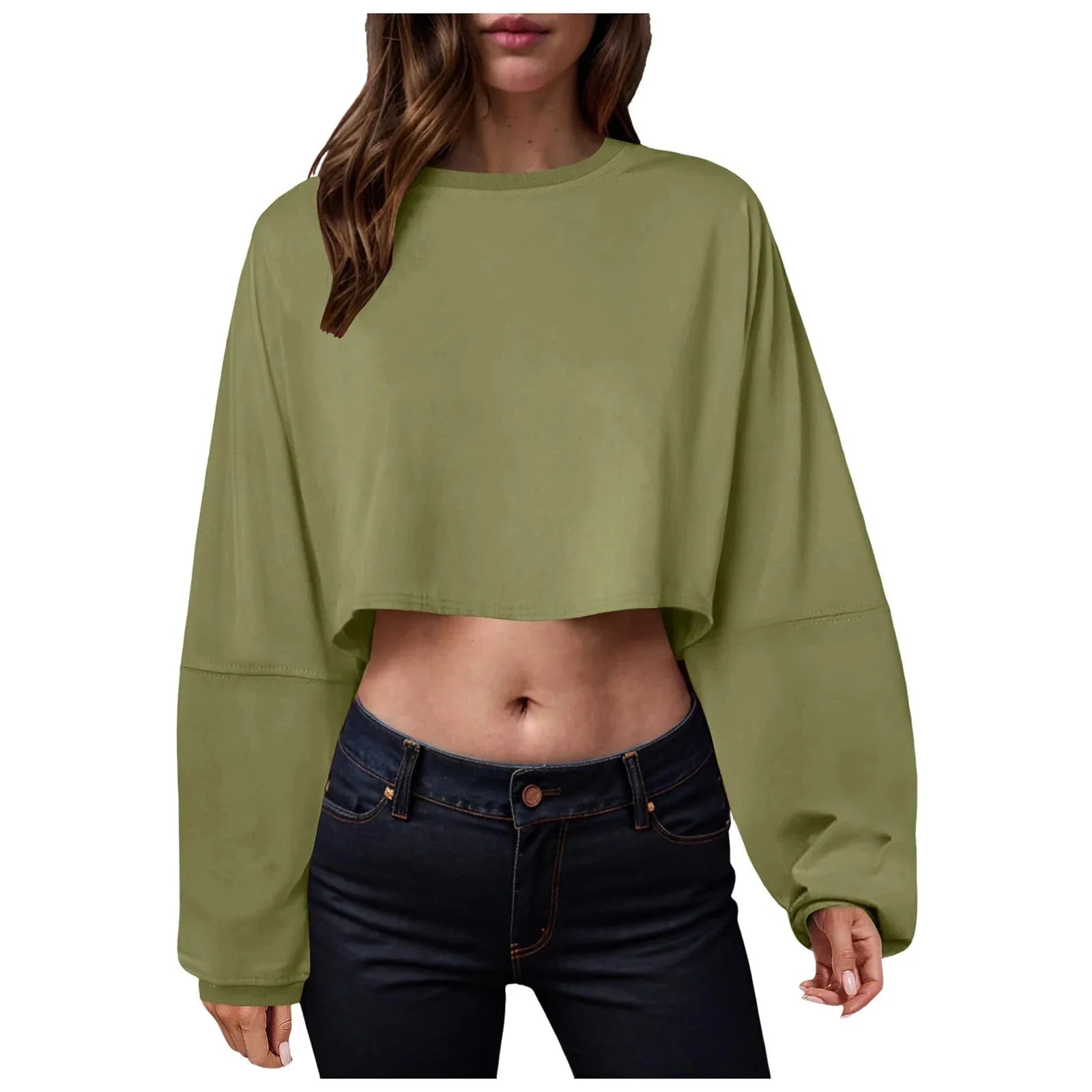 🧘‍♀️ Women’s Long Sleeve Loose-Fit Crop Top