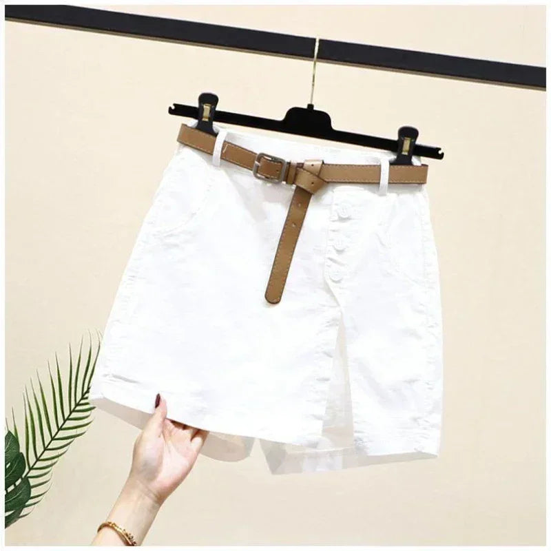 Pantalones cortos casuales de algodón para mujer, ropa de verano, nuevos pantalones versátiles de moda finos con forma de A, pantalones cortos de cintura elástica con falda para mujer