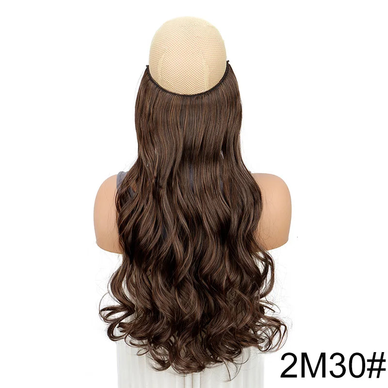 Extensiones de Cabello Rizado de 20 Pulgadas con Hilo Invisible | Una Pieza Sintética sin Clips