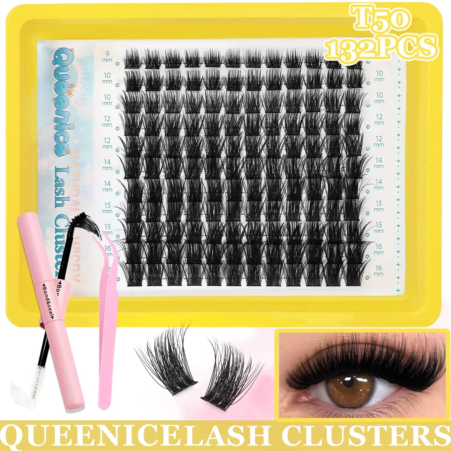 Kit de extensión de pestañas DIY, pestañas individuales, grupos de pestañas, grupos de pestañas mixtos con adhesivo, sellador y accesorios para pestañas