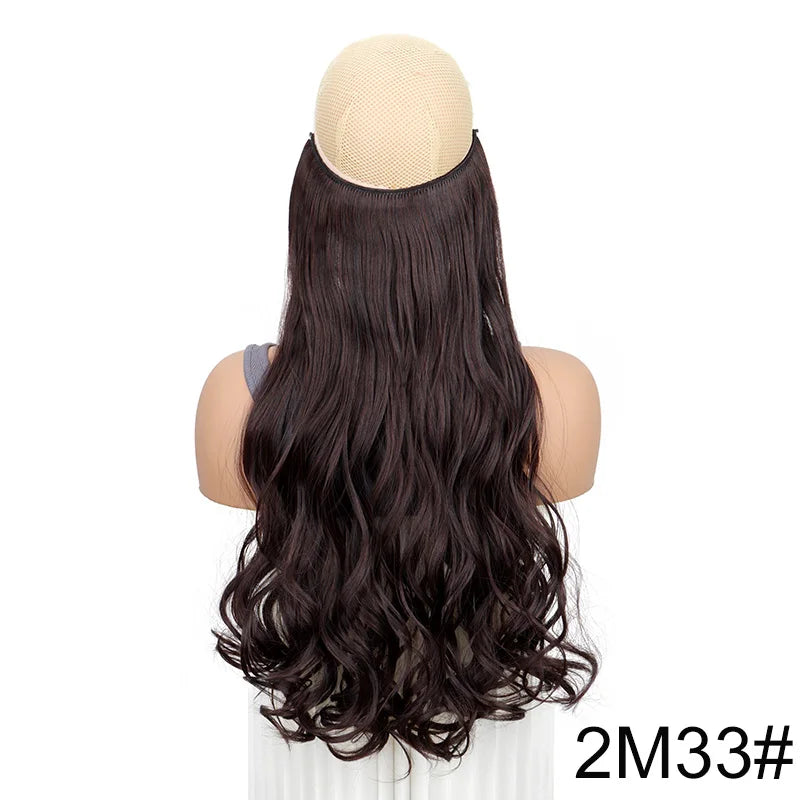 Extensiones de Cabello Rizado de 20 Pulgadas con Hilo Invisible | Una Pieza Sintética sin Clips
