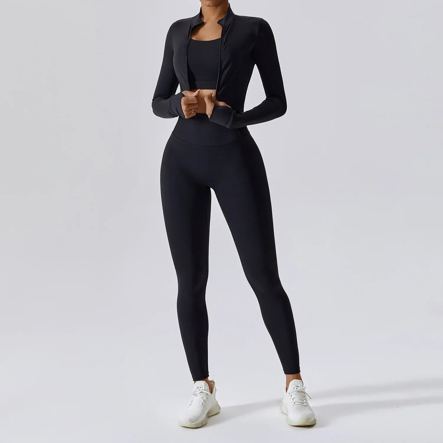 Conjunto de entrenamiento ropa deportiva 3 piezas sujetador deportivo leggings de gimnasio de cintura alta manga larga