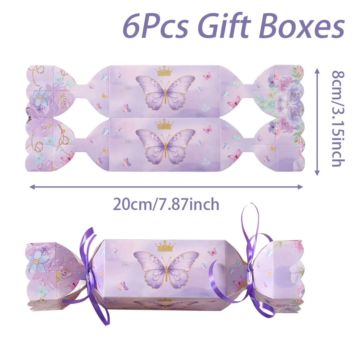 Caja de dulces de mariposa de 6 piezas con cinta, caja de regalo, decoración de fiesta de cumpleaños de mariposa, suministros de fiesta de boda para baby shower de niños