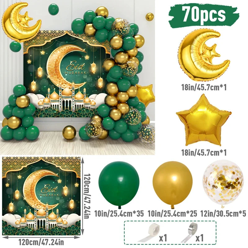 Eid Mubarak Background Balloon Set Ramadan Kareem Decoration Ramadan Mubarak Muslim Islamic Festival Party Supplies 2025