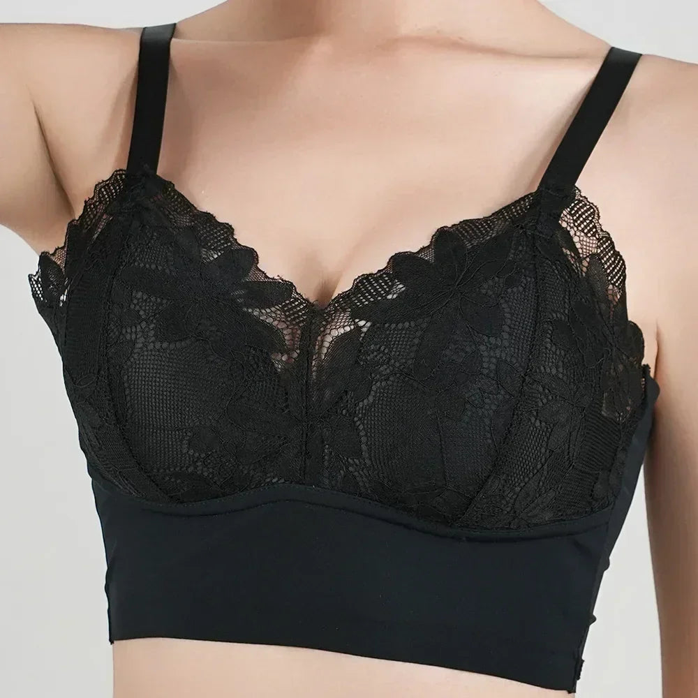 Sujetador de encaje para mujer de copa completa, fina, talla grande, sin aros, ajustable, cubierta de pecho, copas B C, tallas grandes