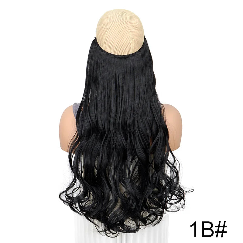 Extensiones de Cabello Rizado de 20 Pulgadas con Hilo Invisible | Una Pieza Sintética sin Clips
