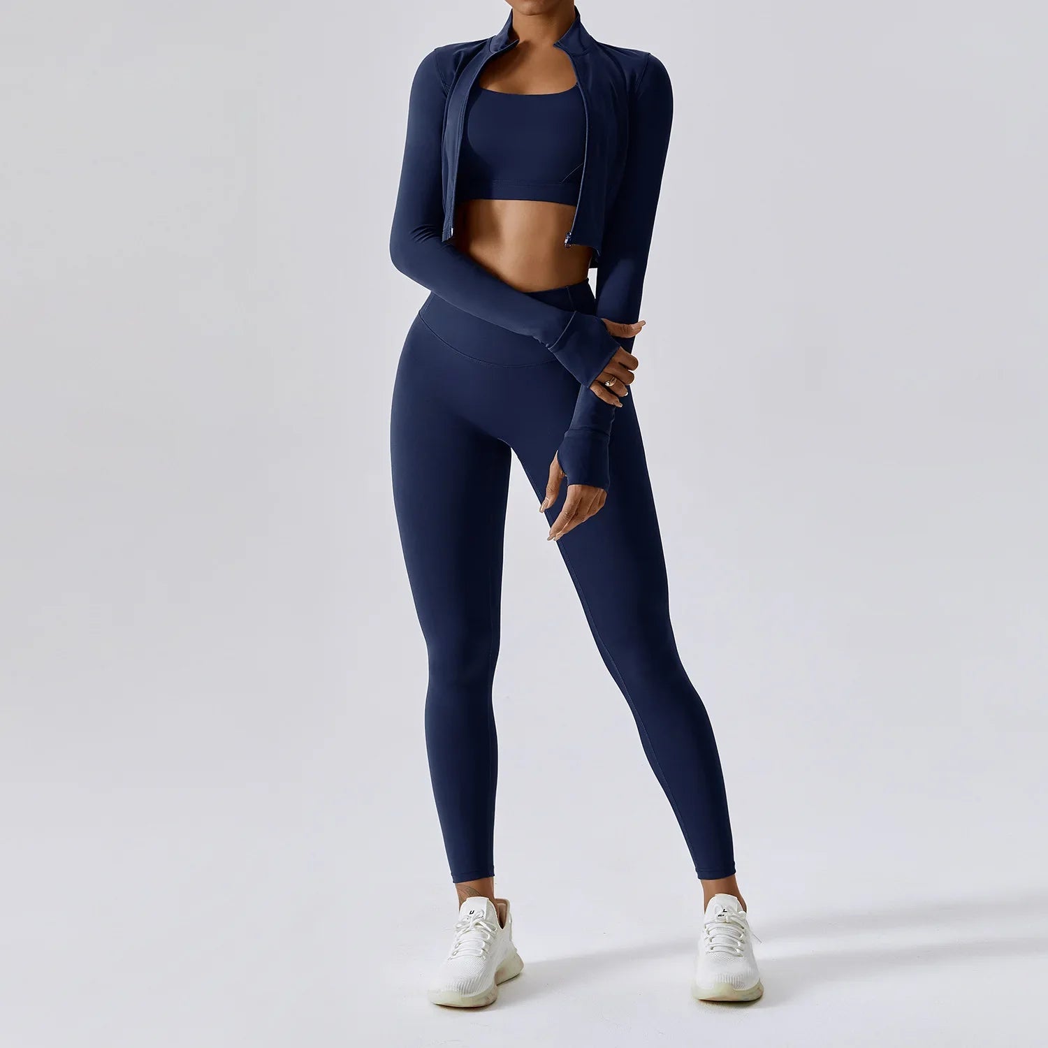 Conjunto de entrenamiento ropa deportiva 3 piezas sujetador deportivo leggings de gimnasio de cintura alta manga larga