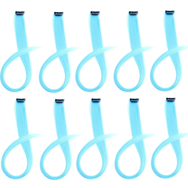 10 extensiones de pelo sintético liso largo de 22 pulgadas, con clip, mechas de colores para fiestas, postizos para mujeres, niñas y niñas