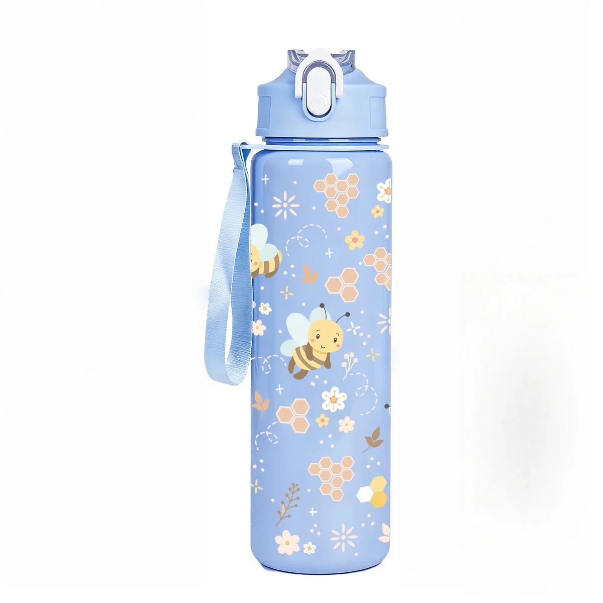 Botella de Agua Reutilizable de Plástico con Diseño de Abeja y Panal Dulce | Taza Ligera Antiderrames con Tapa Abatible para Niñas