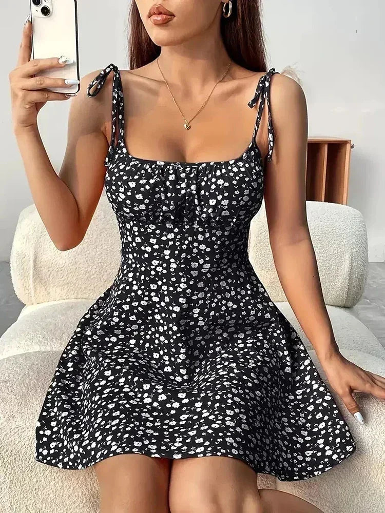 Vestido Corto de Playa Floral de Tirantes para Mujer,Vestidos de Mujer,Ropa de Mujer,Vestido de Verano,Vestido Novedad 2025