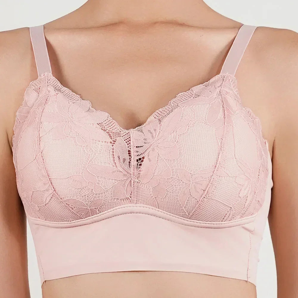 Sujetador de encaje para mujer de copa completa, fina, talla grande, sin aros, ajustable, cubierta de pecho, copas B C, tallas grandes