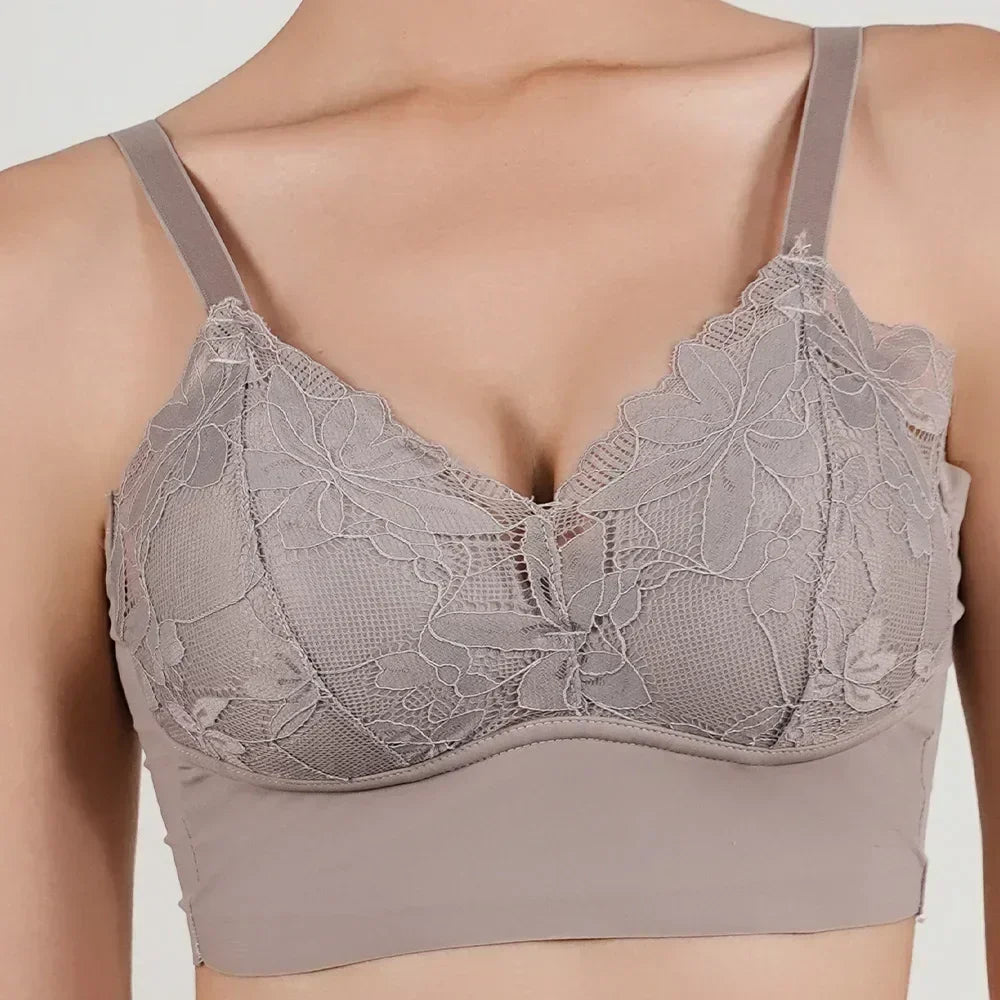 Sujetador de encaje para mujer de copa completa, fina, talla grande, sin aros, ajustable, cubierta de pecho, copas B C, tallas grandes
