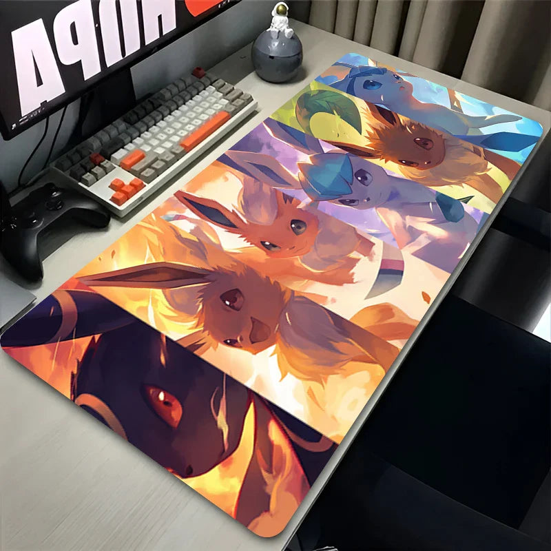 Alfombrilla de ratón de Anime Japonés para PC, colorida, Kawaii E-evee, para juegos, alfombrilla XXL P-pokemon, teclado, alfombrilla de goma para portátil, alfombrilla de escritorio para juegos