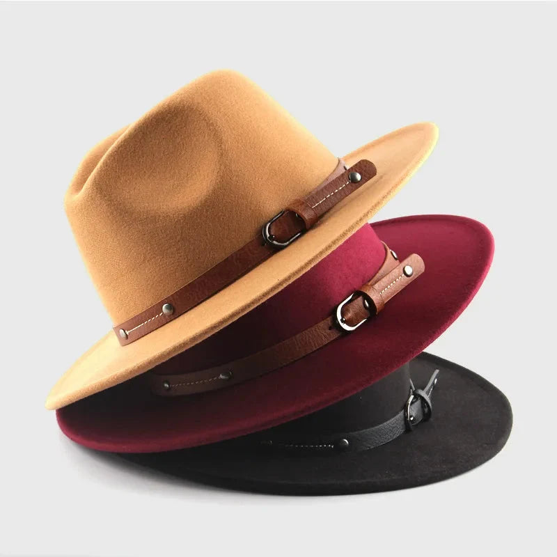 Unisex Wool Fedora – Flat-Brim Felt Hat for Fall & Winter