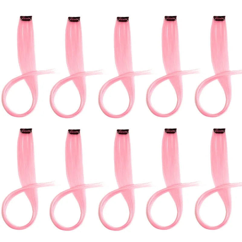 10 extensiones de pelo sintético liso largo de 22 pulgadas, con clip, mechas de colores para fiestas, postizos para mujeres, niñas y niñas