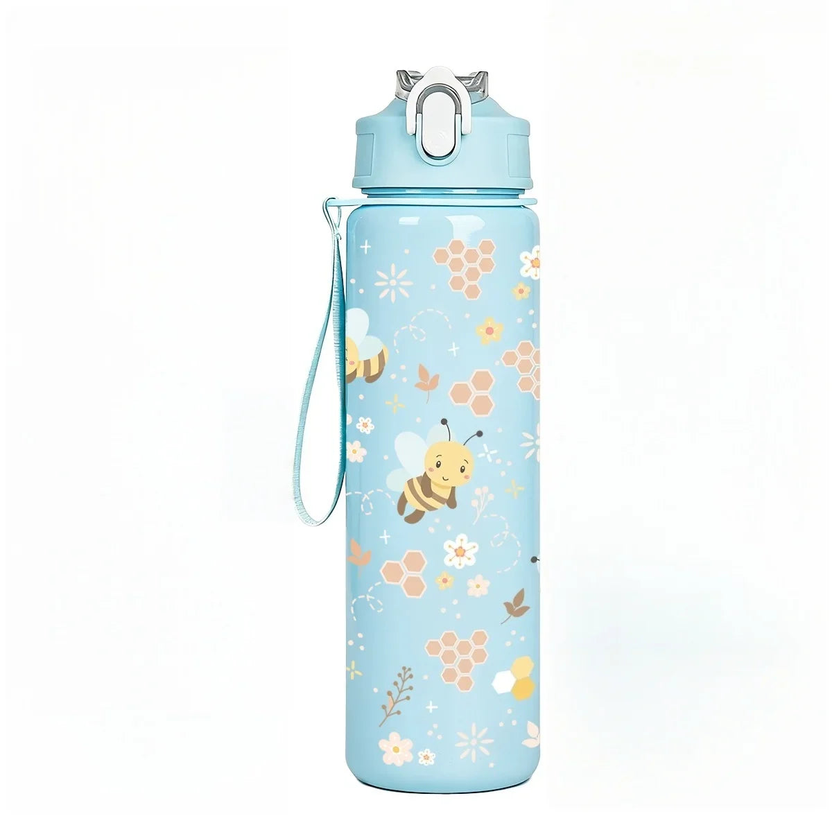 Botella de Agua Reutilizable de Plástico con Diseño de Abeja y Panal Dulce | Taza Ligera Antiderrames con Tapa Abatible para Niñas