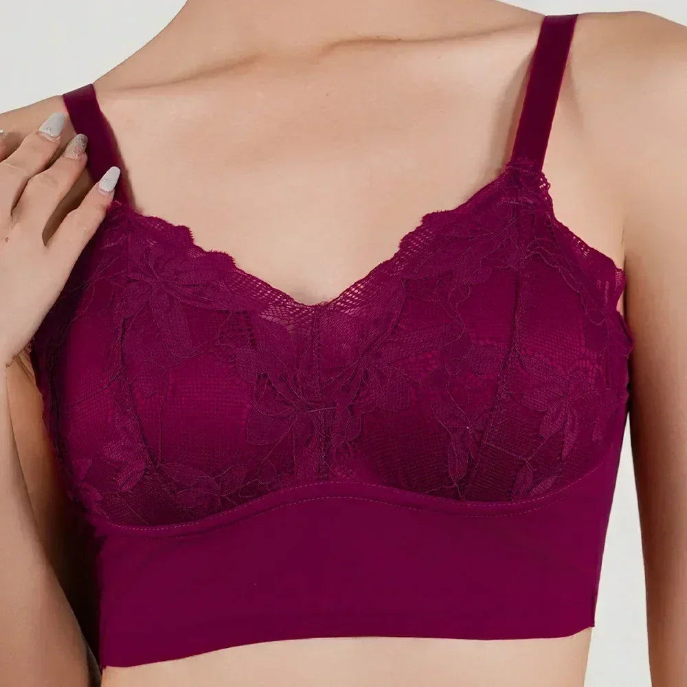 Sujetador de encaje para mujer de copa completa, fina, talla grande, sin aros, ajustable, cubierta de pecho, copas B C, tallas grandes