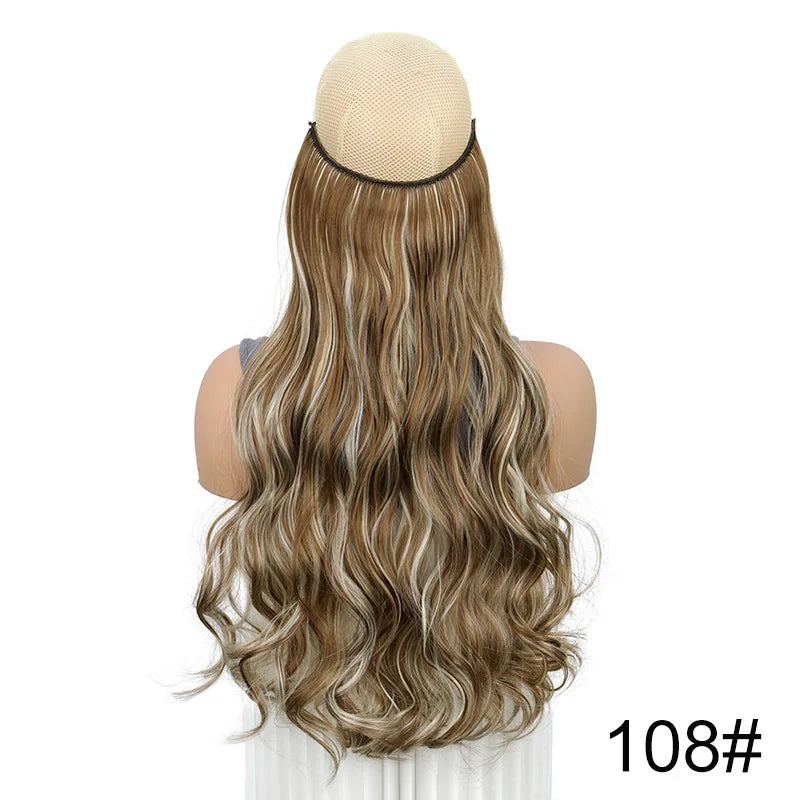 Extensiones de Cabello Rizado de 20 Pulgadas con Hilo Invisible | Una Pieza Sintética sin Clips
