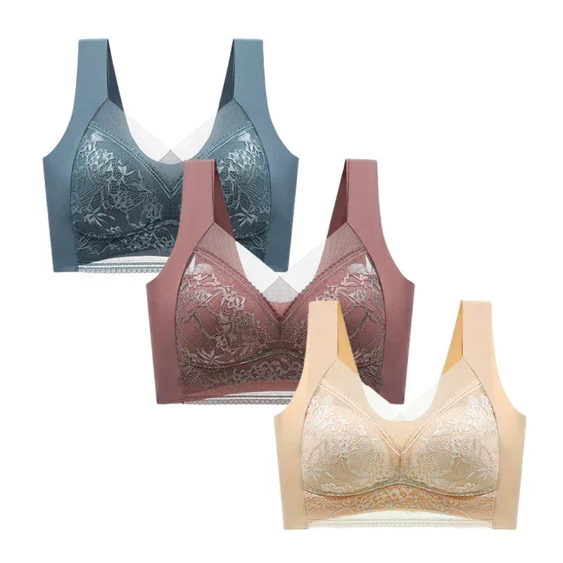 FallSweet sujetador de encaje sin costuras de 3 piezas para mujer, sujetador push up de seda helada sin aros, bralette, brassiere, lencería femenina, ropa interior