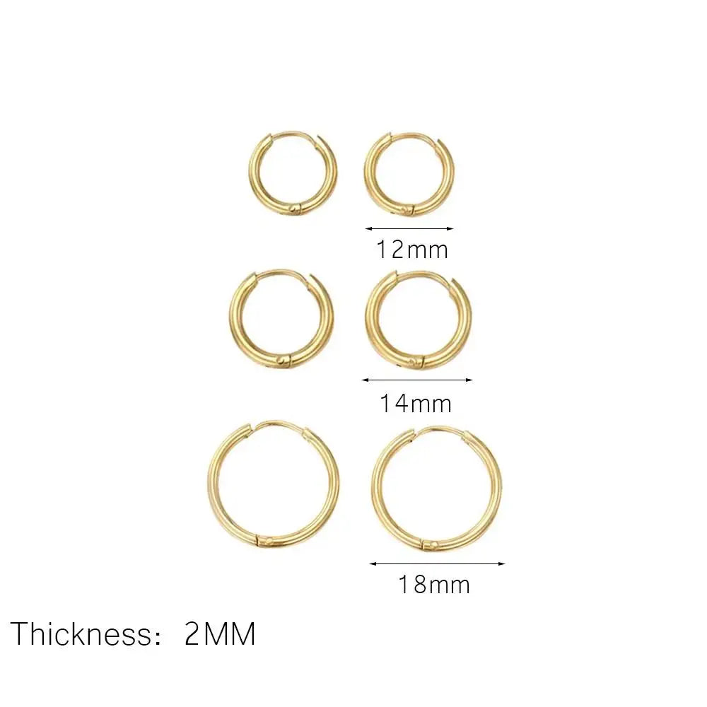3 pares de anillos redondos sólidos de acero inoxidable, aretes tipo Huggies, juego para mujeres y hombres, apilables, chapados en oro de 14 quilates, pequeños aretes de aro para cartílago